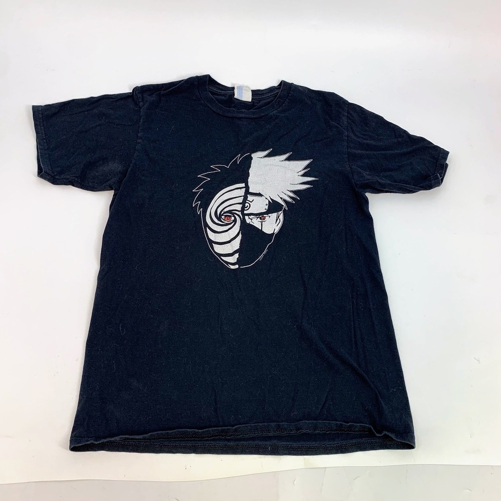 Kakashi Tobi Split Face Black Crew Neck Short Sleeve T-Shirt Large